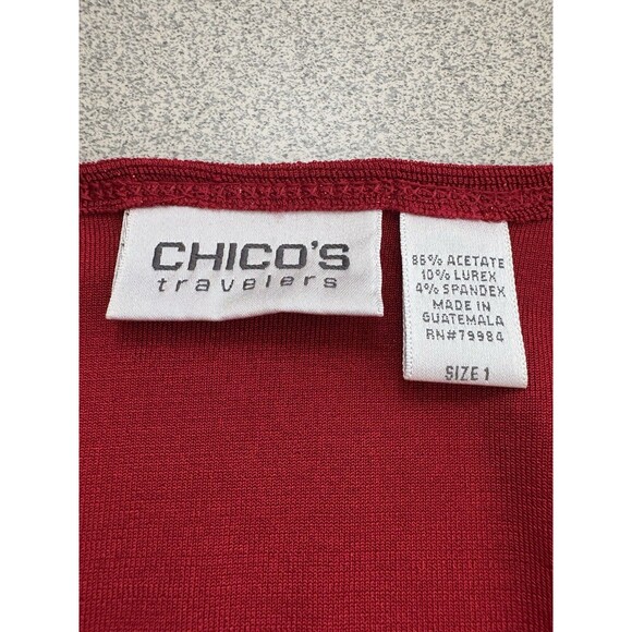 Chicos Travelers Red Slinky Cardigan w/Gold Sparkle Women Medium Loose Or Tie - Picture 4 of 8